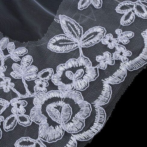 Ivory Lace Edge Bridal Veil with Comb, 118 Inches Length Tulle, Embroidery Lace Edge Layer Wedding Veil, Hair Accessories in Saudi Arabia