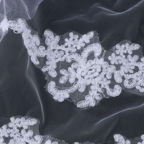 Ivory Lace Edge Bridal Veil with Comb, 118 Inches Length Tulle, Embroidery Lace Edge Layer Wedding Veil, Hair Accessories in Saudi Arabia