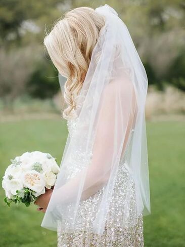 طرحة زفاف Easedaily Bride قصيرة الخصر بطول 1 طبقة من تول الزفاف وإكسسوارات الشعر مع مشط وحافة مقصوصة (28 بوصة) in Kuwait