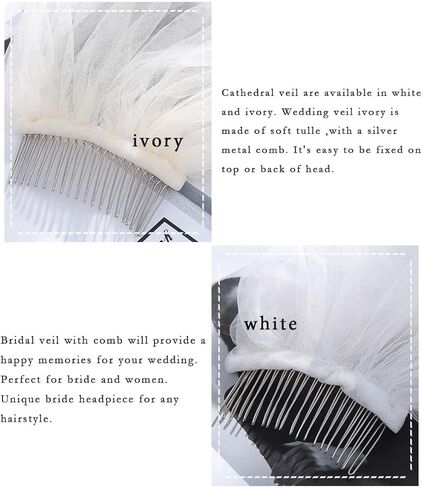 طرحة زفاف Easedaily Bride قصيرة الخصر بطول 1 طبقة من تول الزفاف وإكسسوارات الشعر مع مشط وحافة مقصوصة (28 بوصة) in Kuwait