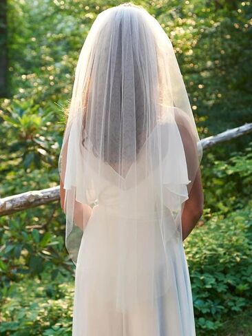 طرحة زفاف Easedaily Bride قصيرة الخصر بطول 1 طبقة من تول الزفاف وإكسسوارات الشعر مع مشط وحافة مقصوصة (28 بوصة) in Kuwait