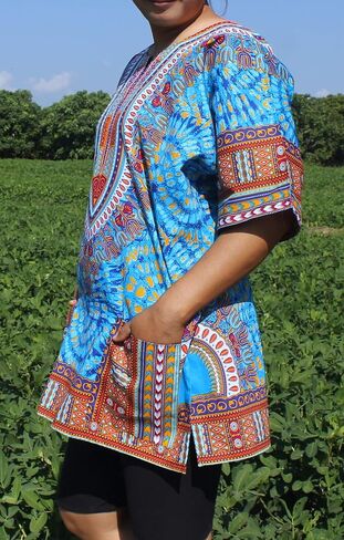 قميص RaanPahMuang الأفريقي الساطع أنقرة Dashiki طباعة فنية مع جيوب in Saudi Arabia