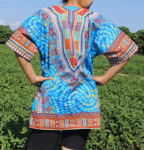 قميص RaanPahMuang الأفريقي الساطع أنقرة Dashiki طباعة فنية مع جيوب in Saudi Arabia