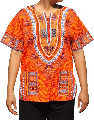 قميص RaanPahMuang الأفريقي الساطع أنقرة Dashiki طباعة فنية مع جيوب in Saudi Arabia