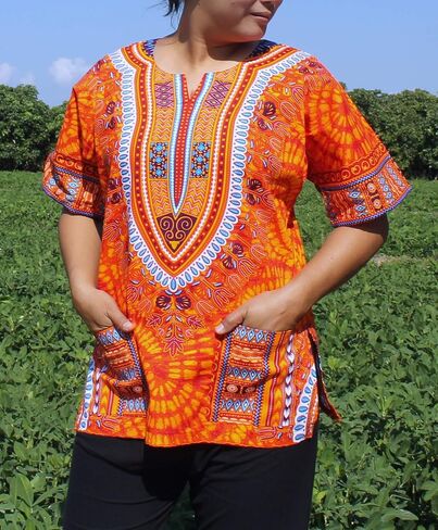 قميص RaanPahMuang الأفريقي الساطع أنقرة Dashiki طباعة فنية مع جيوب in Saudi Arabia
