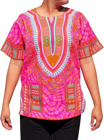 قميص RaanPahMuang الأفريقي الساطع أنقرة Dashiki طباعة فنية مع جيوب in Saudi Arabia