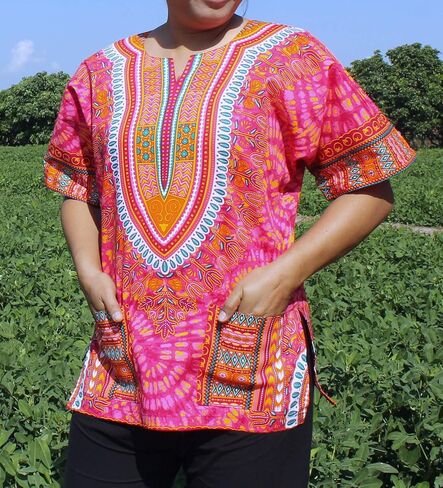 قميص RaanPahMuang الأفريقي الساطع أنقرة Dashiki طباعة فنية مع جيوب in Saudi Arabia