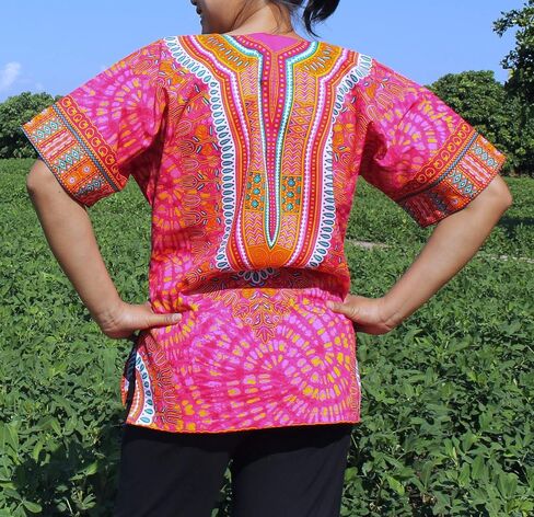 قميص RaanPahMuang الأفريقي الساطع أنقرة Dashiki طباعة فنية مع جيوب in Saudi Arabia