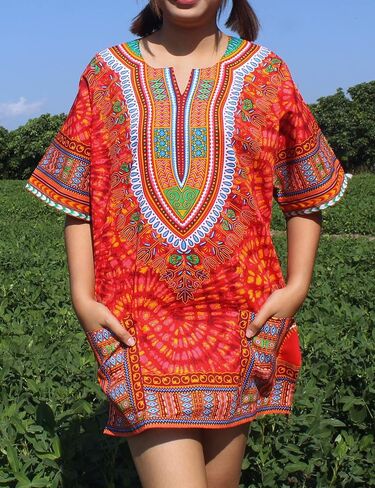 قميص RaanPahMuang الأفريقي الساطع أنقرة Dashiki طباعة فنية مع جيوب in Saudi Arabia