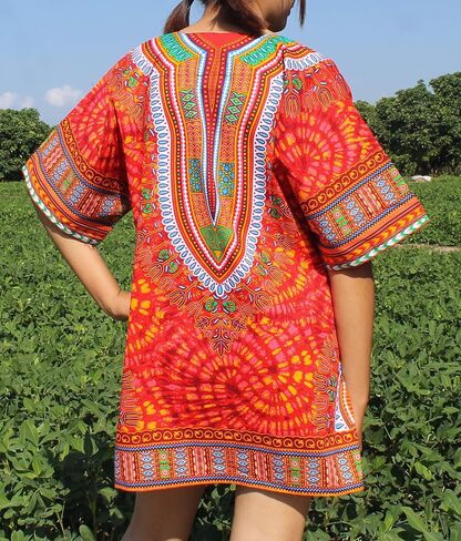 قميص RaanPahMuang الأفريقي الساطع أنقرة Dashiki طباعة فنية مع جيوب in Saudi Arabia