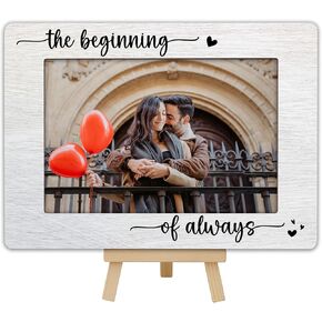 4x6 Couple Picture Frame, Valentine Wedding Gifts Wooden Photo Frame with Easel, Love Engagement Picture Frame for Tabletop Display - B05