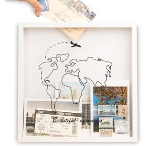 Adventure Archive Box, Travel Shadow Box with Slot, Shadow Box with Slot, Black and White, Store Memories: Money from Different Countries, Photos, Plane Tickets, Movie Tickets (Black, 12x12)