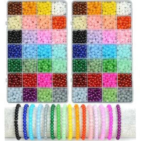 2 Pack Glass Beads for Jewelry Making, 6mm DIY Crystal Gemstone Beads Bracelet Making Kit Healing Chakra Beads, 28 Color Round Gemstone Beads Suitable for Beginners