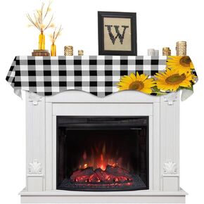 Sunflower Mantle Scarf 70 x 17 Inch, Yellow Floral Vintage Farm Style Fireplace Mantel Scarf Buffalo Check Plaid Mantel Cover Runner for Home Living Room Indoor Holiday Party Decor