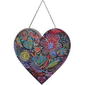 FKKA Front Porch Decor Farmhouse, Happy Tree Wall Art, Metal Heart Wall Decor for Bedroom, Easy Hanging with A Hanging Rope, Blue, Gift