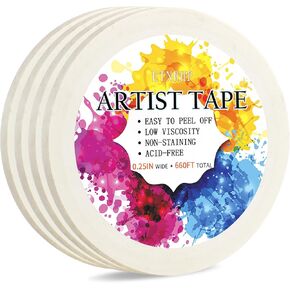 4 Packs White Artist Tape for Watercolor Paper Drafting Art Low Tack Masking Tape Acid Free Painter Watercolor Tape for Painting Canvas Framing, 0.25inch Wide 660FT Long Total