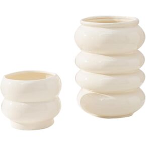 Anding White Vase Set. Flowers. White Ceramic Vase for Home Decor. Pampas Grass Vase. Boho Vase.Modern Vase. Decorative Vase for Home Decor. Clay Vase Flowerpot (AM6902 White) in Kuwait