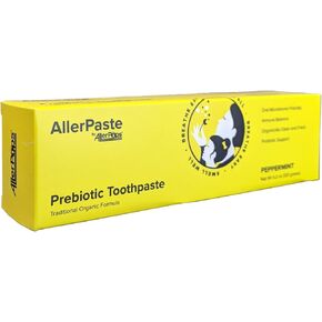 AllerPaste Prebiotic Toothpaste – support for oral probiotics, immunity and lasting sinus health; traditional veggie oil-based formula to combine oil-pulling and brushing together (Peppermint, 4.2 oz)