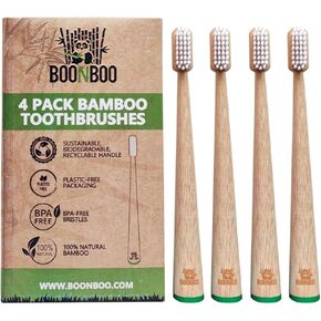 Bamboo Toothbrushes, Wooden Handle, Stand-Up, Pack of 4, Adult
