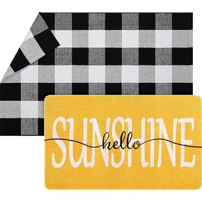 2 قطعة من سجادة باب الصيف Hello Sunshine من Geelin مقاس 30 بوصة × 18 بوصة و43 بوصة × 27.5 بوصة سجادة مربعة للمدخل للأماكن الداخلية والخارجية وممسحة ترحيب للمدخل الخارجي ومدخل المنزل in Kuwait