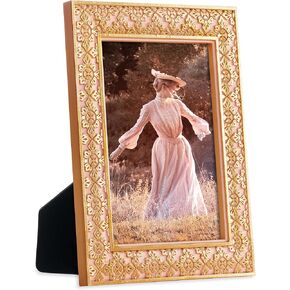 Axeman 4x6 Vintage Picture Frames, Antique Picture Frames 4 x 6 Pink Gold, Ornate Retro Picture Frames with Tempered Glass Front, Wall & Tabletop Display, Wall Hanging Hardware Included, Pink Gold