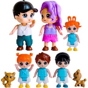 FUNERICA Doll House People Figures Playset - Adorable Dollhouse Family with Parents, Siblings, Doctor, Nurse, Pets & Car - Cute Little People Dollhouse Accessories Set