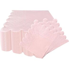 50 Pieces 3-ply Light Pink Napkin Disposable Scalloped Cocktail Napkins Beverage Napkins Dessert Napkins Paper Napkins for Wedding Birthday Party Paper Dinner Napkins Suitable for Party Supplies