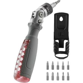 FantastiCAR 11-in-1 Pink Ratcheting Screwdriver, with Flexible Rotatable Batch Head, Plastic Support Bracket, and 10 Multi-Bit Flat(Slotted), Philips, U-shaped, Tri-point, Torx bit