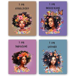 GMLXCX African American Girl Art Poster,Black Girl Wall Art,Motivational Black Girl Wall Art,Inspiring Black Women's Print, Adolescent Girls Bedroom Decoration,Set of 4 (8"x10" Unframed