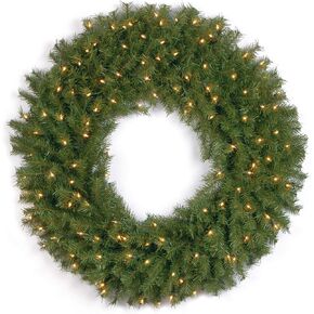 National Tree Company Pre-Lit Artificial Christmas Wreath, Green, Norwood Fir, White Lights, Christmas Collection, 48 Inches