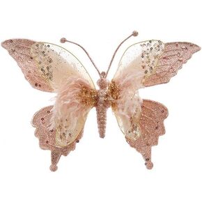 Pink Lace Butterfly With Clip Ornament