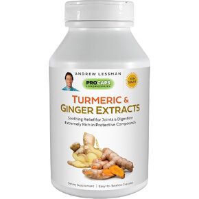 أندرو ليسمان الكركم 200 جذر الزنجبيل 200-120 كبسولة - تهدئة المفاصل والجهاز الهضمي بشكل طبيعي. مستخلصان نقيان. خصائص وقائية ومضادة للشيخوخة ومضادة للأكسدة. لا إضافات in Kuwait