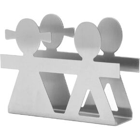 Upright Napkin Holder, Boy Girl Hollow Pattern Wrought Iron Art Vertical Napkin Holder Paper Napkin Holder Organizer for Bars Dining Table(Silver)