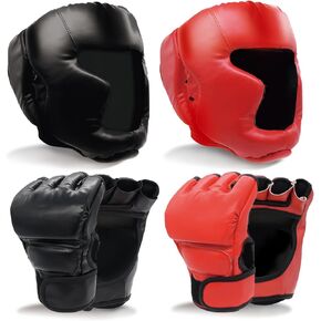 Boxing Gloves and Headgear Set Including 2 Pack Boxing Headgear and 2 Pack Boxing Gloves Boxing Equipment Sparring Gear Equipment for Beginners Adults