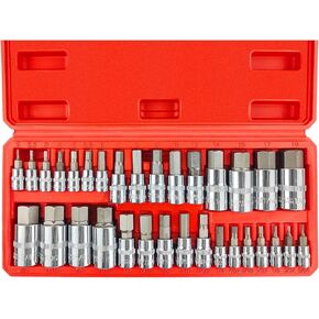 WETT 32pcs Master Hex Bit Socket Set, Allen Socket Set, 1/4'', 3/8', 1/2'' Hex Drive Sockets, SAE and Metric, 5/64 Inch to 3/4 Inch and 2mm to 19mm, S2 Steel & Cr-V Steel