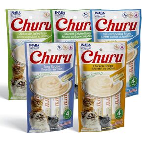 INABA Churu Lickable Creamy Purée Cat Treats 5 Flavor Variety Pack of 40 Tubes