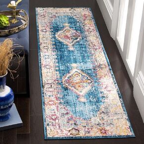 SAFAVIEH Bristol Collection 2'3" x 6' Blue/Ivory BTL348C Boho Chic Medallion Distressed Runner Rug