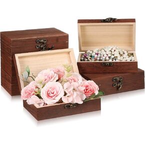 Uiifan 24 Pack Bulk Wooden Box 6 x 4 x 2 Small Unfinished Black Wooden Boxes with Hinged Lids Small Treasure Chest for Crafts Art Hobbies Storage Jewelry Box DIY Gift