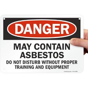 SmartSign "Danger - May Contain Asbestos, Do Not Disturb Without Training And Equipment" Sign | 7" x 10" Plastic