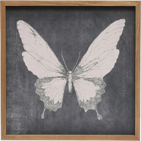 Creative Co-Op 15.75 Inches Square Wood Framed Décor with Butterfly, Multicolor Wall Art, Gray