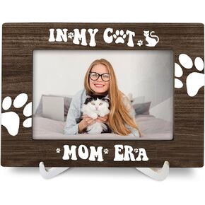 Cat Mom Gifts 4x6 Picture Frames, Pet Memorial Gifts Cat Meow Wood Photo Frame, Cat Memorial Gifts for Loss of Cat, Cat Dad Cat Owner In My Cat Mom Era Frames for Wall and Tabletop Display