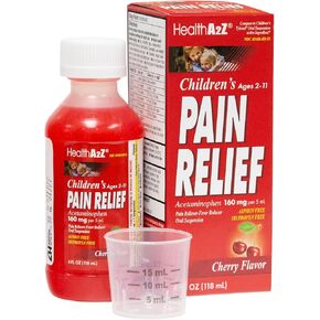 HealthA2Z® Children's Pain Relief | Acetaminophen 160 mg (5mL) | Ages 2-11 | Cherry Flavor | Pain Reliever - Fever Reducer - Oral Suspension | Aspirin and Ibuprofen Free | 4FL Oz (118 mL)