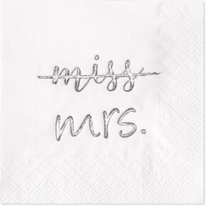 Crisky Silver Miss to Mrs Cocktail Napkins for Bridal Shower Engagement Bachelorette Party Dessert Beverage Table Party Supplies, Disposable Napkins, 3 Ply, 50 Count