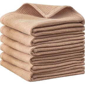QUILTINA Cotton Waffle Weave Dish Towels Set, 17 x 25 Inches, 6 Pack, Beige, Brown, Dark Grey