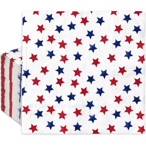 AnyDesign 100Pcs Patriotic Paper Napkins Red Blue Stars Disposable Napkins 4th of July Square Luncheon Dinner Napkins for Independence Day Party Supplies Table Decor, 6.5 x 6.5 Inch