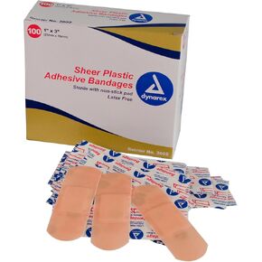 Special Pack of 5 - Dynarex Sheer Plastic Adhesive Bandages 1 Inch x 3 Inch 3602 - 5/Boxes of 100