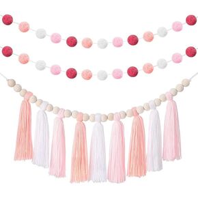 2Pcs Rainbow Tassel Garland, BetterJonny Cotton Tassel Garland Pastel Banner Boho Colorful Tassel Garland Party Decor,Home Decor Tassel with Wood Bead for Home and Outdoor Wall Hanging Western Decor