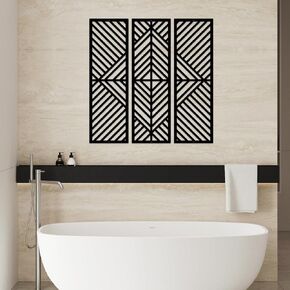 ESTART 3 Pcs Geometric Metal Wall Decor Vertical Abstract Minimalist Modern Black Wall Art Slatted Wall Hanging Sculpture for Living Room Bedroom, 24.6 x 22 Inch