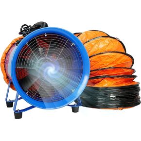 GORILLASPRO Portable Utility Blower Fan 520W/12inches with 33ft PVC Telescopic Duct Portable Ventilator Exhaust Fan Heavy Duty Cylinder Fan for Home & Workplace Fume Exhaust and Ventilation