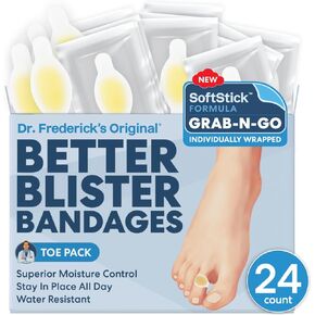 Dr. Frederick's Original Better Blister Bandages - 24 ct - Grab-N-Go - Water Resistant Hydrocolloid Bandages for Foot, Toe, & Heel Blister Prevention & Recovery - Healing Blister Pads - Toe Pack